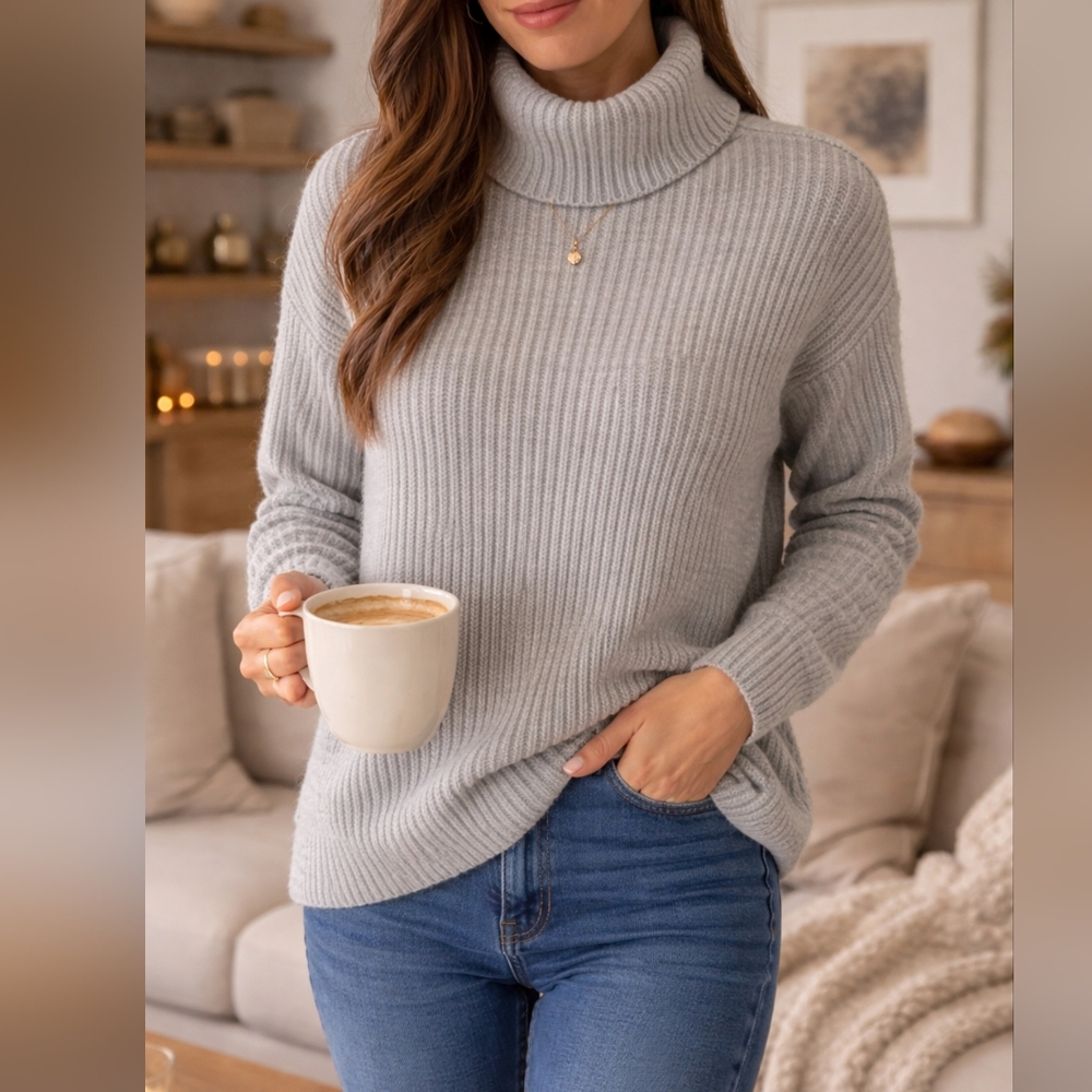 Aspen Gray Ribbed Turtleneck Sweater Size M  Knit Pullover Soft Winter Top NWT